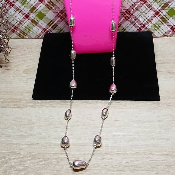 Avon Silver Plated Extra Long Pebble/Beaded Necklace Vintage Jewelry #84 - Picture 3 of 8